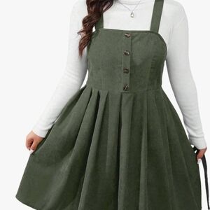 Chic Olive Green Corduroy Pinafore Dress